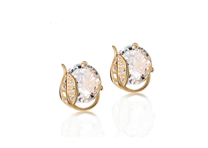 Gold Plated Gemstone Leaf Stud Earrings